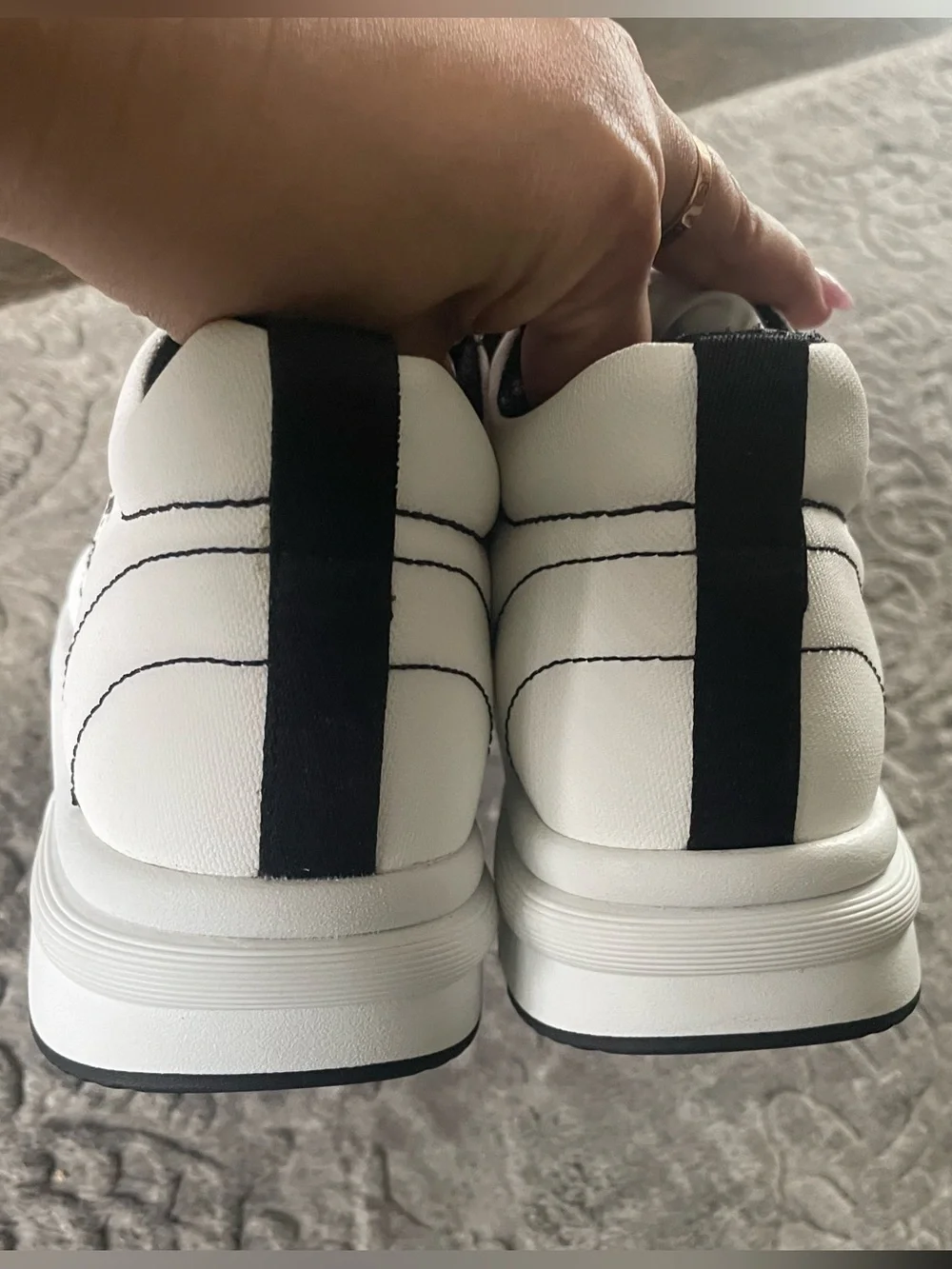 CHANEL White and Black Lace-Up Runner Sneakers